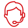 Roter Umriss einer Person mit Headset, symbolisiert grosshandel schweiz Kundensupport.