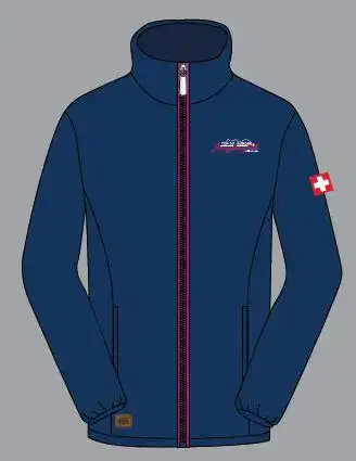 Marineblaue Zip-up-Jacke mit Schweizer Flaggenaufnäher, ideal für grosshandel schweiz.