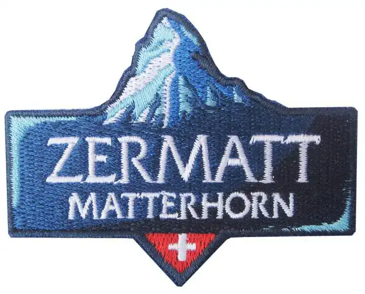 Gestickter Aufnäher mit Zermatt Matterhorn, Berggrafik und Schweizer Flagge - Grosshandel Schweiz.