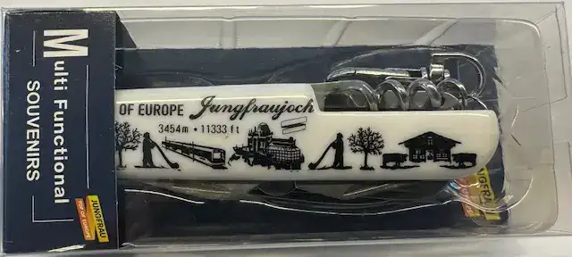 Weisses Schweizer Offiziersmesser mit Jungfraujoch-Motiv, ideal für grosshandel schweiz.